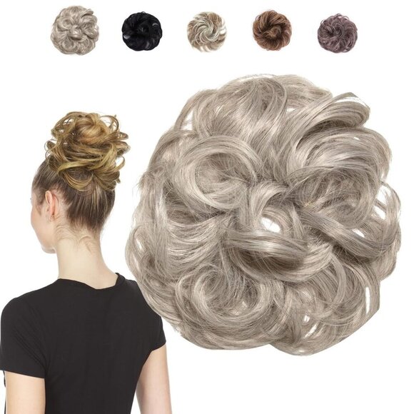 Messy Bun Hair Piece Synthetic Silver Gray Washable & Travel Size for Women & Me main image 8